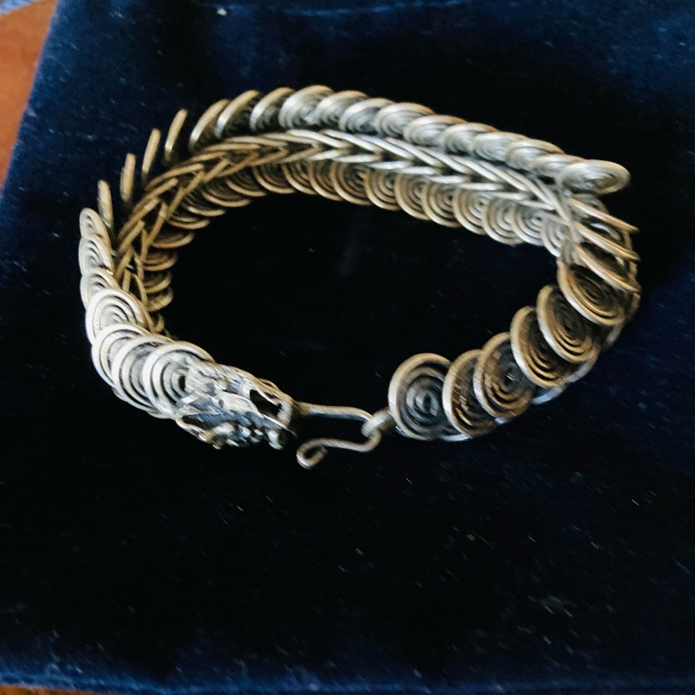 Antique-Inspired Silver Dragon Wire Coil Bracelet